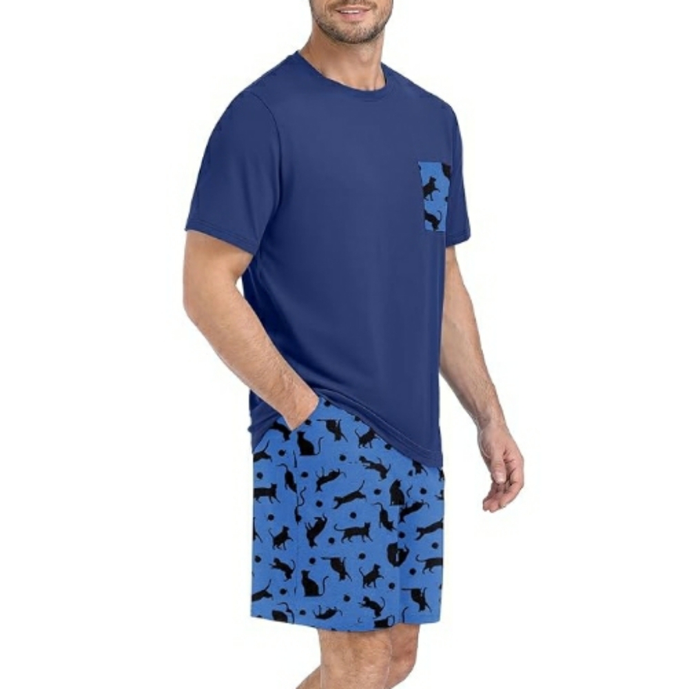 Men's Pajama Set Sleepwear Lightweight Short Sleeve Blue NWT
